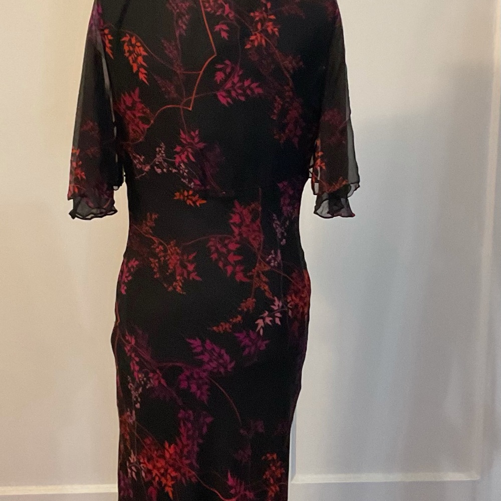 Vintage Dark Romance Whimsigoth Floral Silk Midi Dress Size 6 - Picture 6 of 6